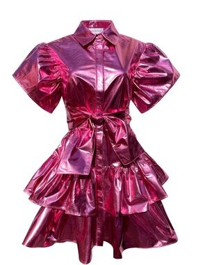 Wolf & Badger - Madeleine Simon Studio Dragon Fire Pink Metallic Dress Sz L